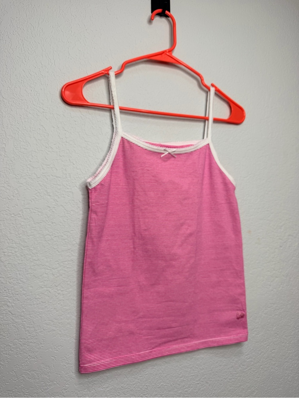 Y2K Pink White Striped Tank Top Girls Juniors Spaghetti Strap Bow Trim